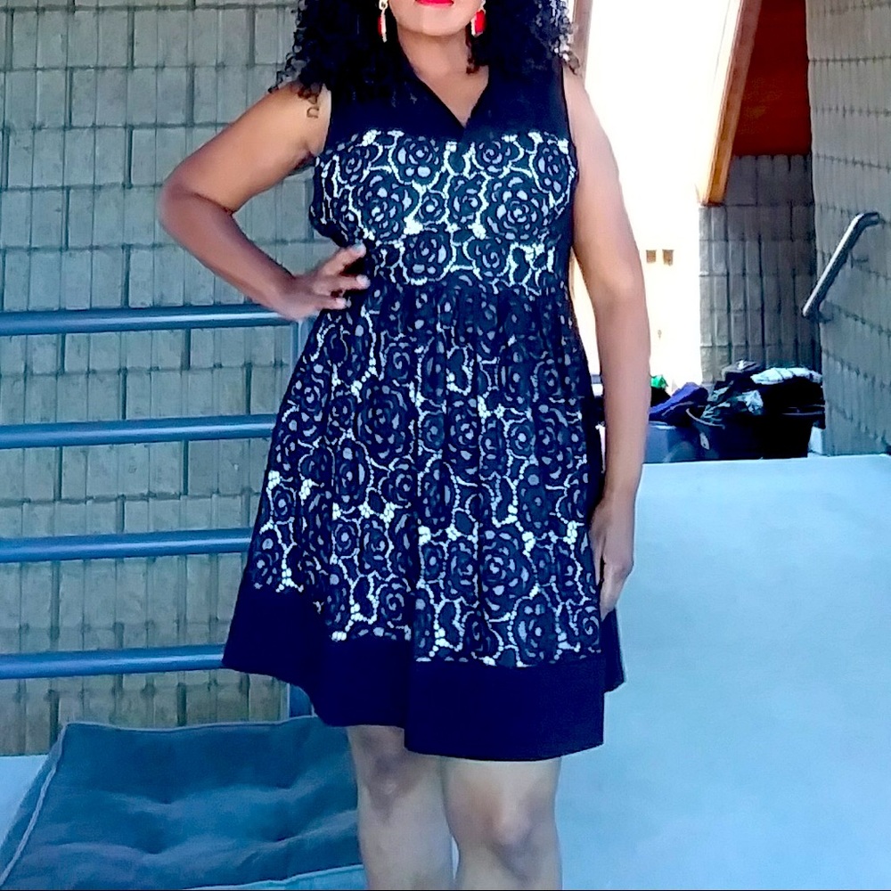 New! Lace Black and White Cynthia Steffens Dress